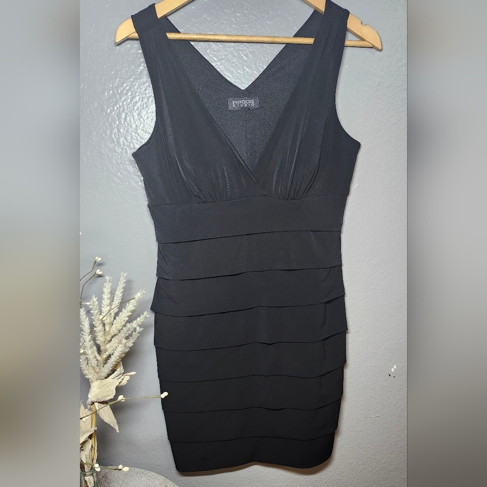 Enfocus Studio Black Layered Mini Dress